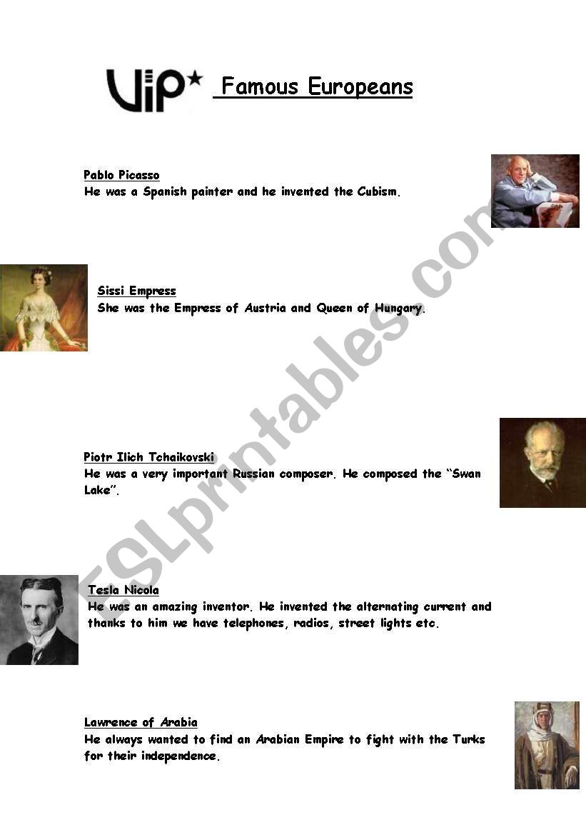 Famous Europeans worksheet