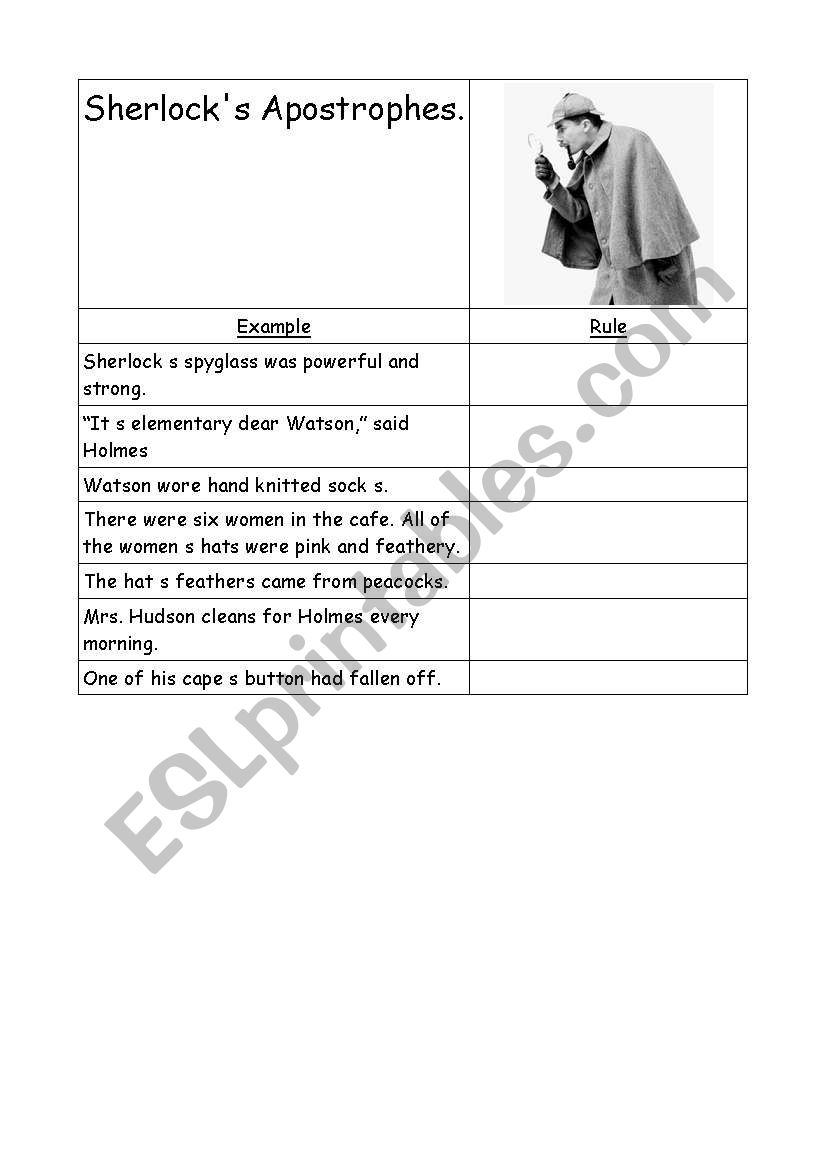 Sherlocks apostrophes. worksheet