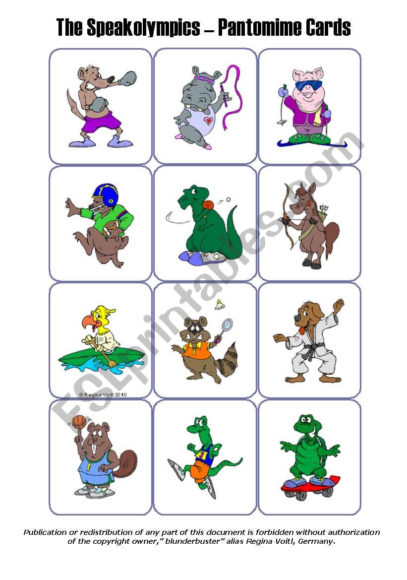 Miming / Pantomime Cards - The Animal Speakolympics (set of 36 cards)