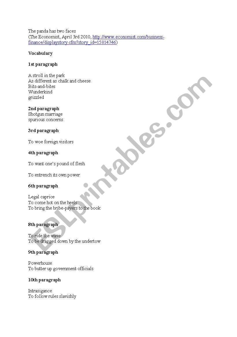 The panda has two faces (The Economist) --wordlist