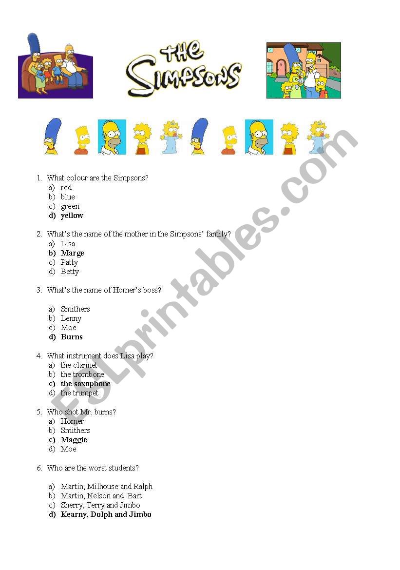 THE SIMPSONS QUIZ worksheet