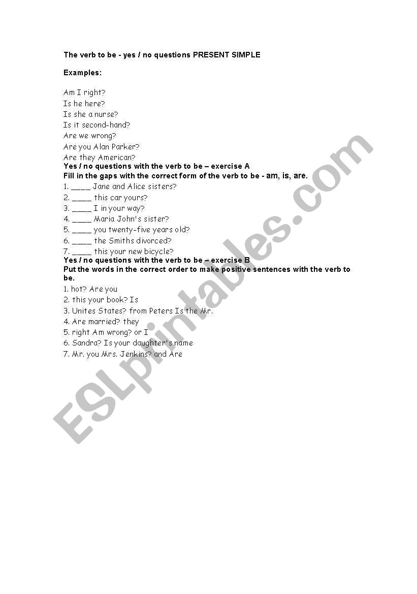The verb to be worksheet