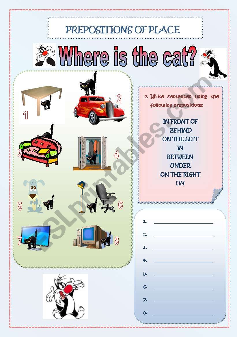 Prepositions of place worksheet