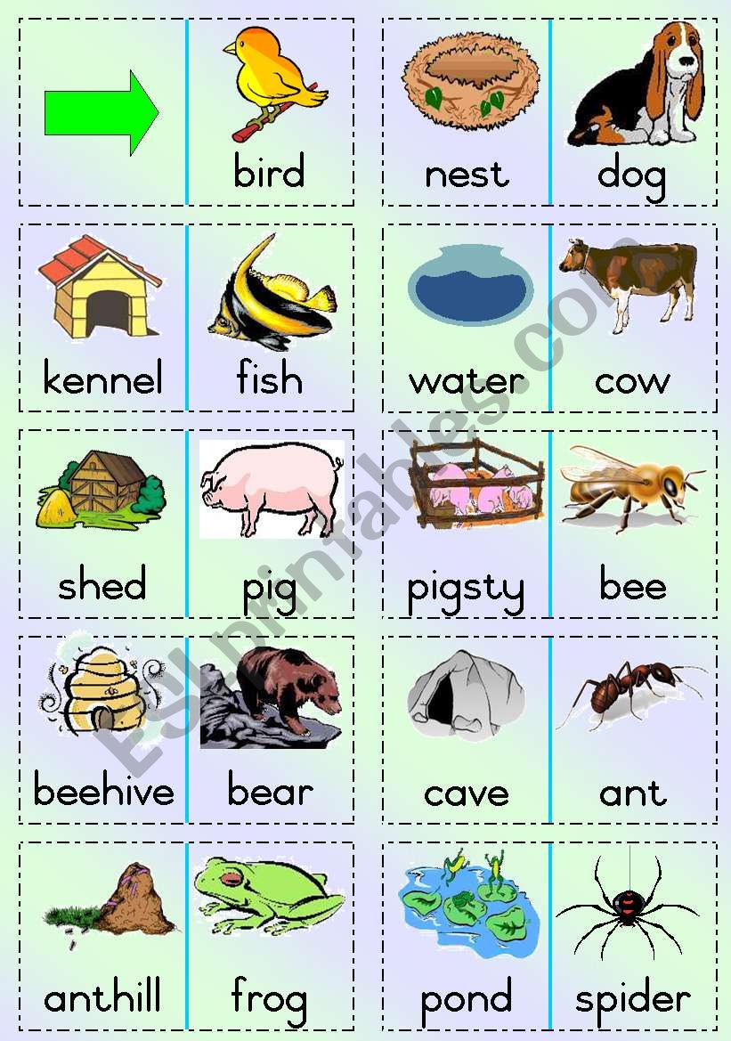Animal Homes domino-game worksheet