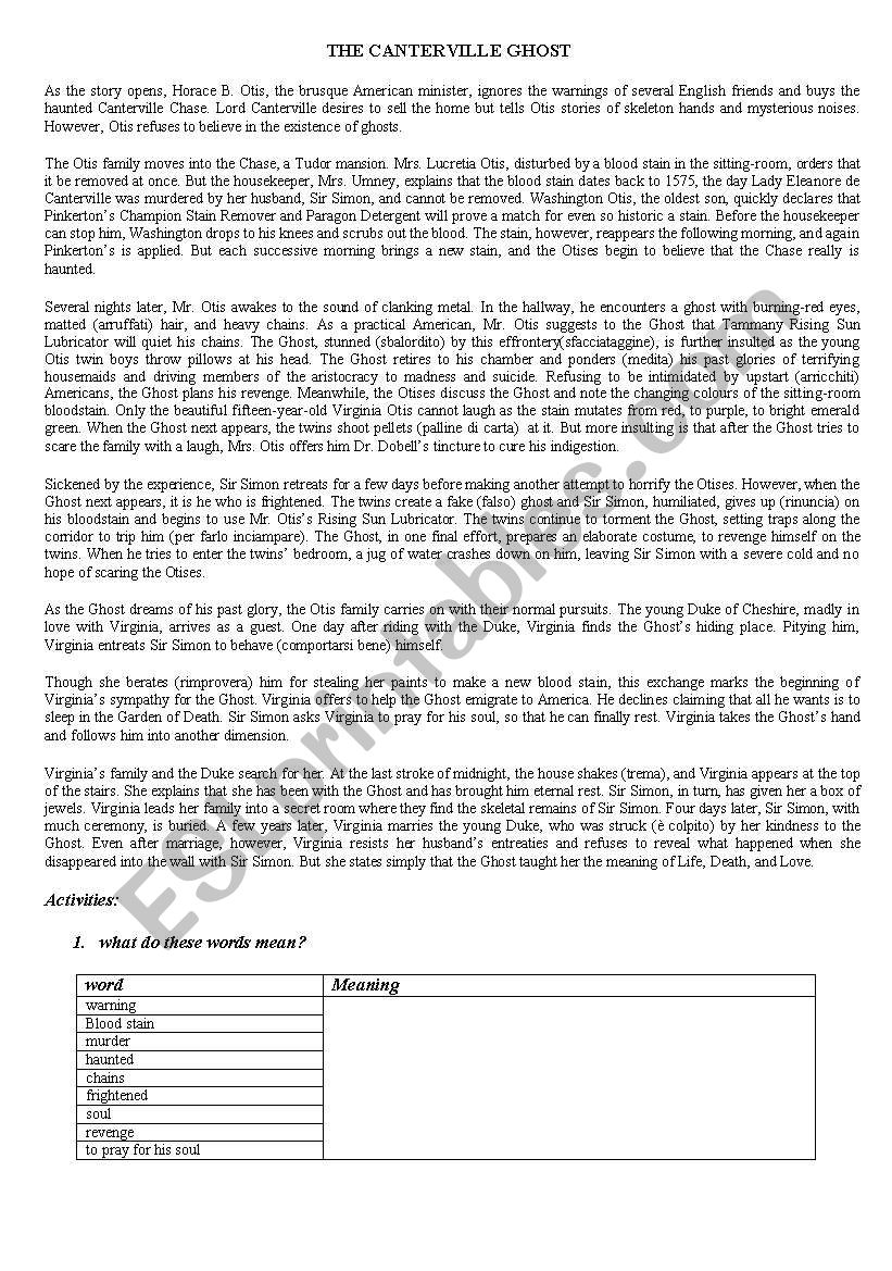 reading comprehension _ the canterville ghost