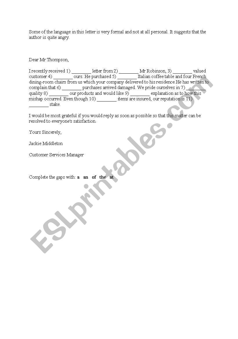 Formal Email Exercise worksheet