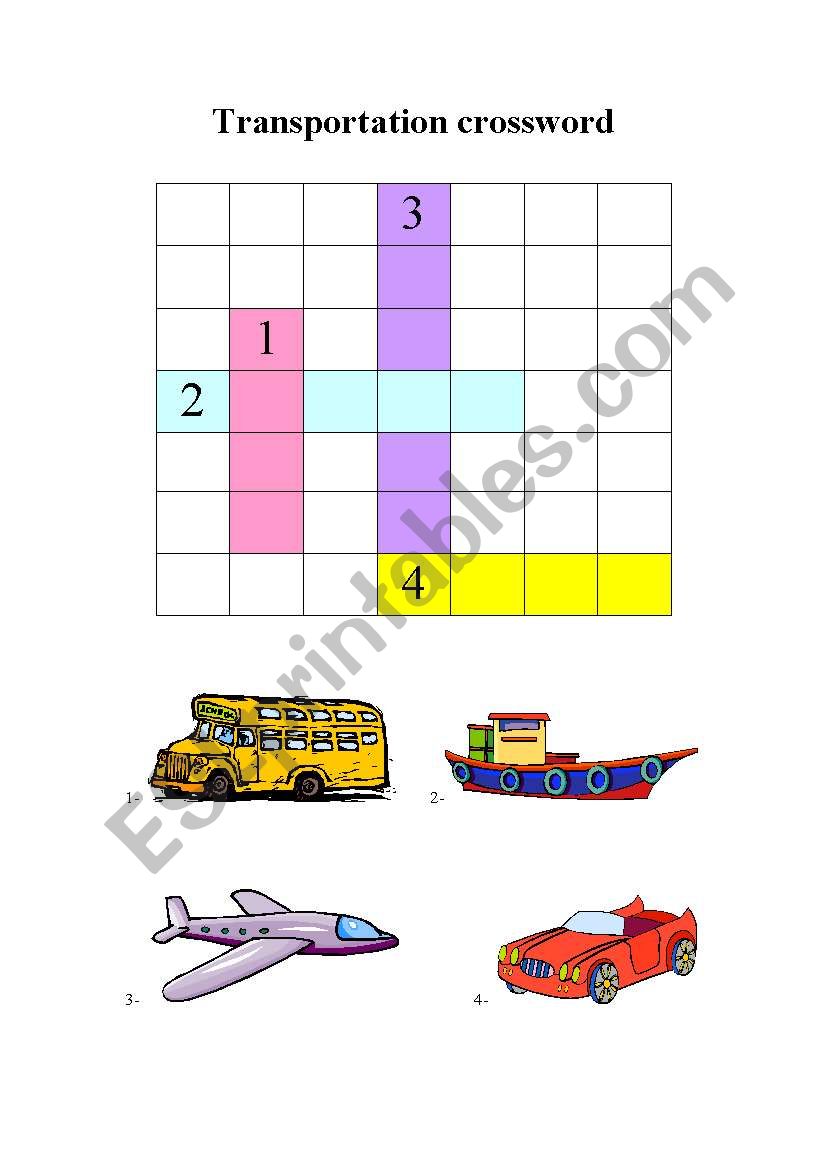 Transportation croosword game worksheet