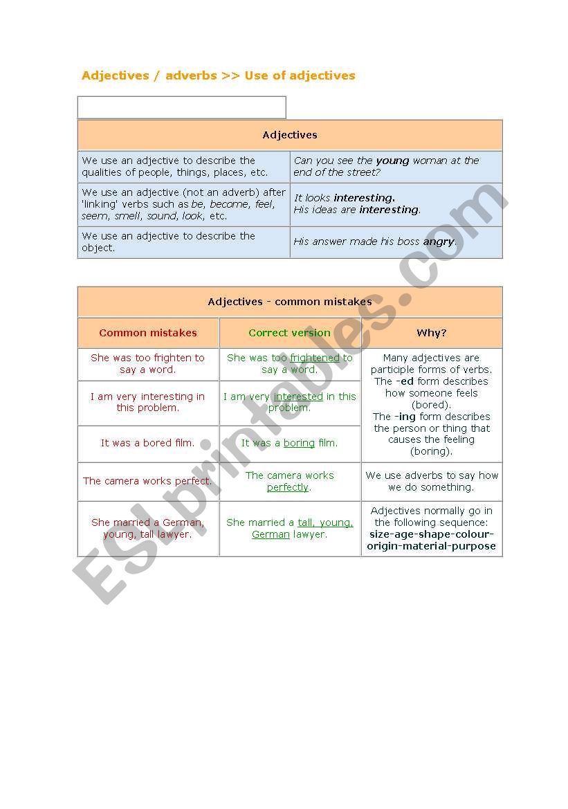 Adjectives worksheet