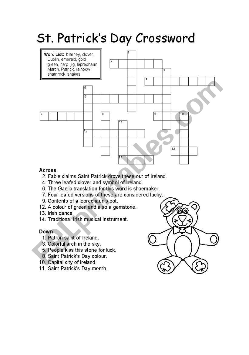 Saint Patrcks Day Crossword worksheet