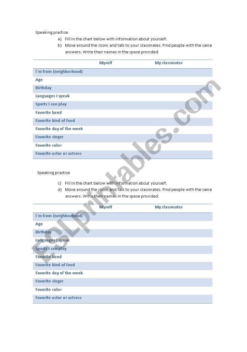 Speaking Practice worksheet