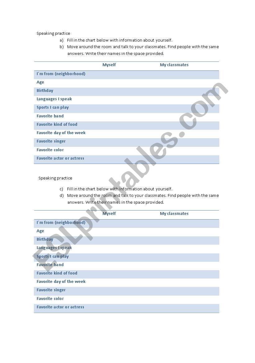 Speaking Practice worksheet