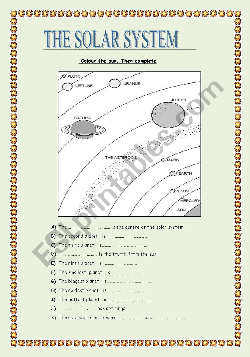 The solar system worksheet