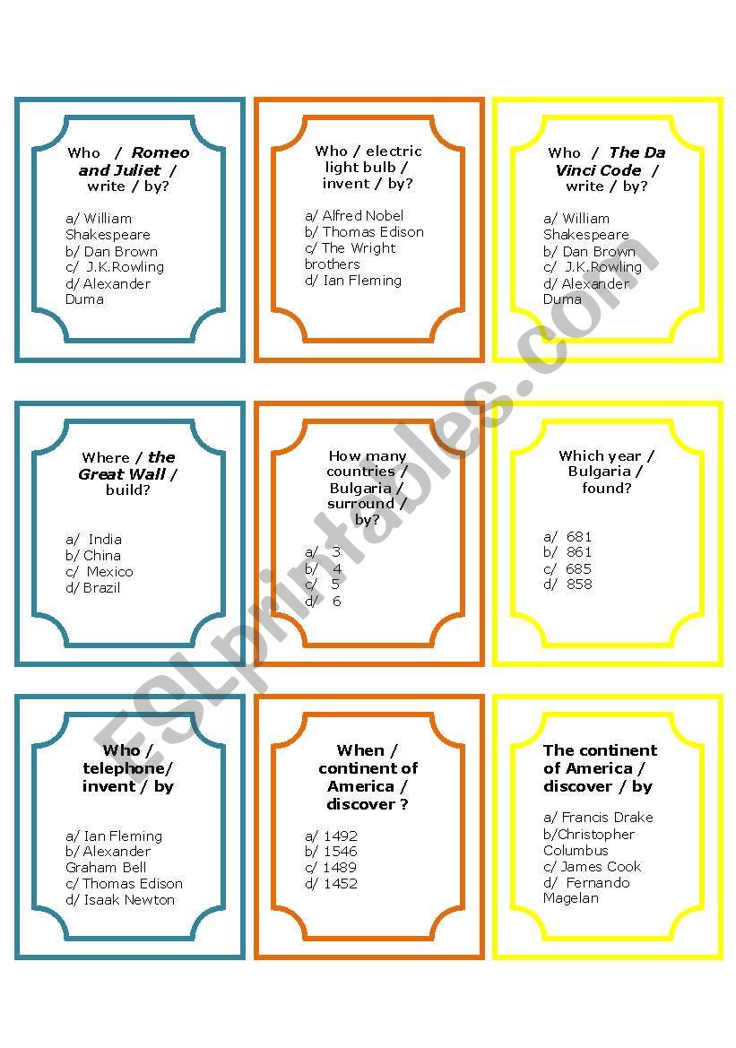 Passive Voice Game - Activity cards+Rules + Answers
