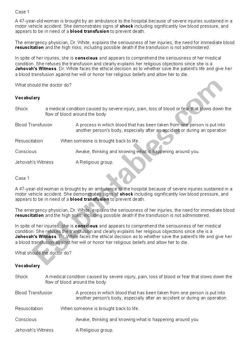 Medical Ethics and Dilemmas worksheet