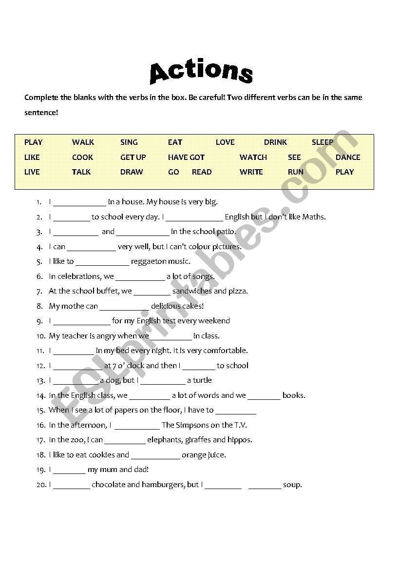 Complete with the action! worksheet