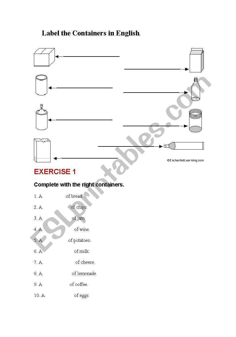 CONTAINERS worksheet