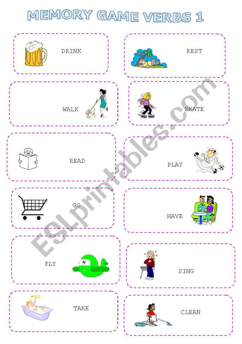 Memory game verbs 1 worksheet