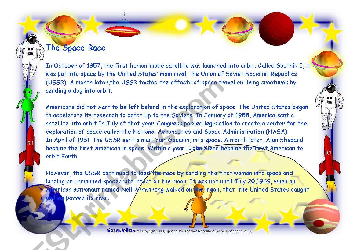 Space Race 2 pages with key worksheet