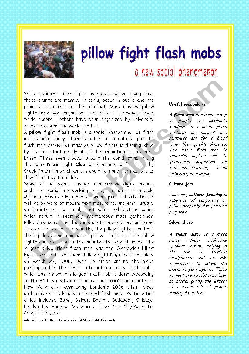 pillow fight flash mobs  worksheet