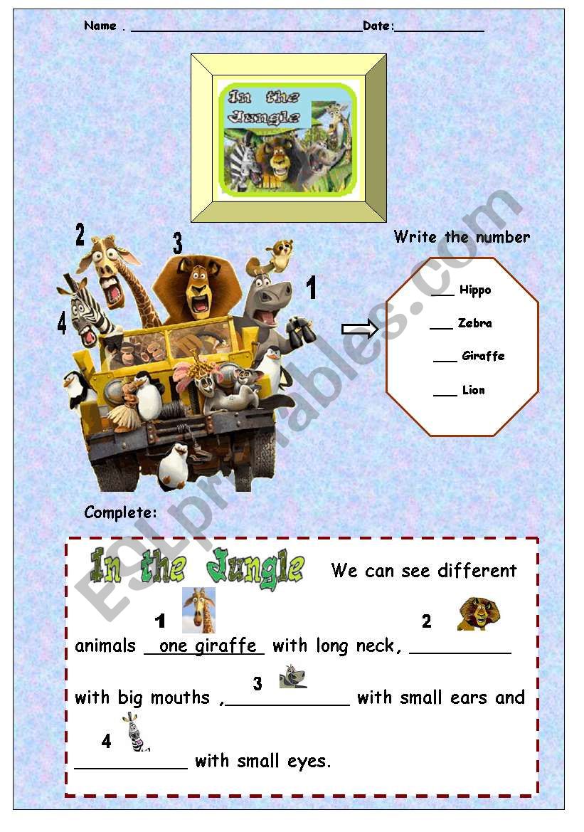 in the jungle worksheet