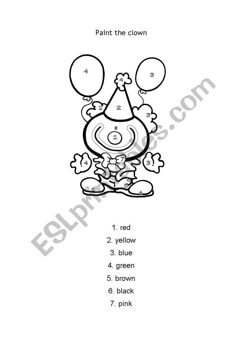 Paint the clown worksheet