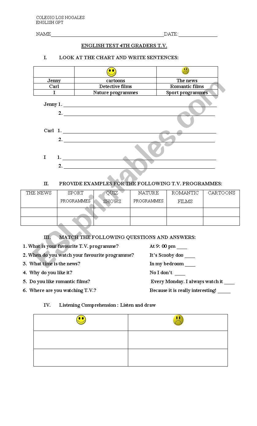 test about tv worksheet
