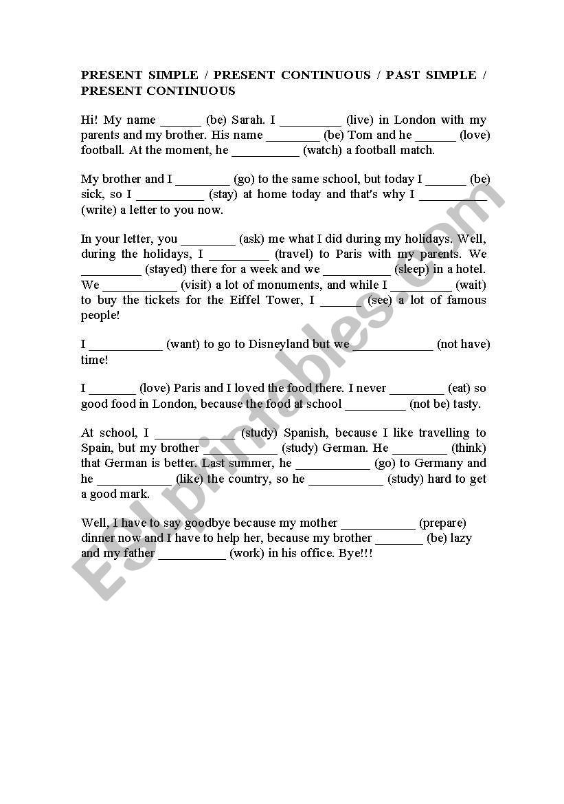 PRESENT AND PAST TENSES worksheet
