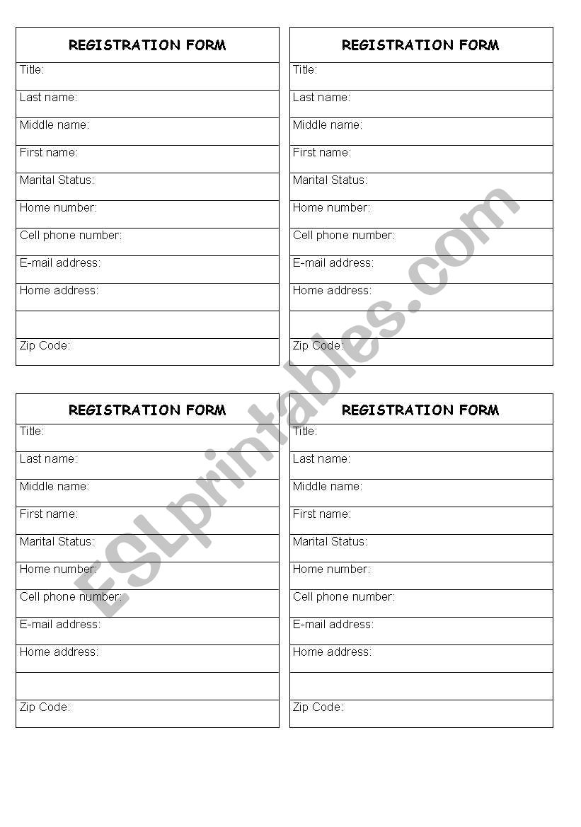 Registration Form worksheet