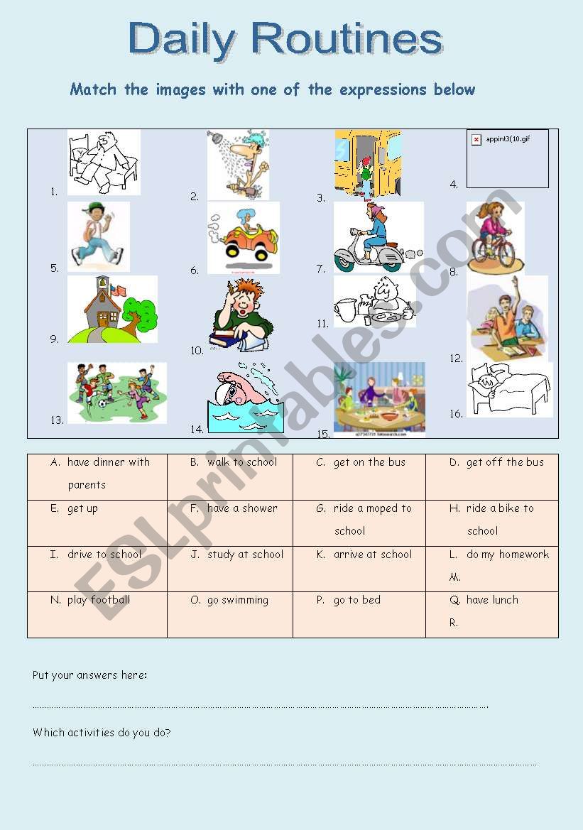 Daily routines worksheet