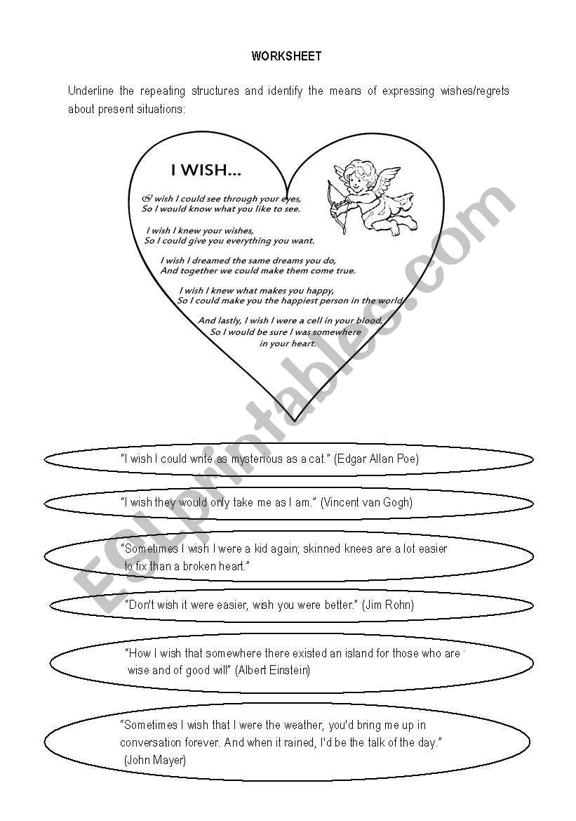 I wish + past tense simple worksheet