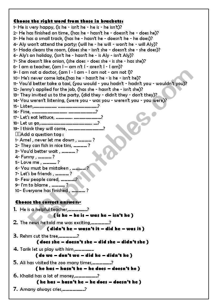 Question Tag worksheet