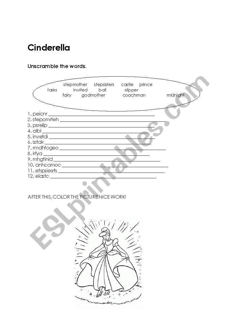 Cinderella worksheet