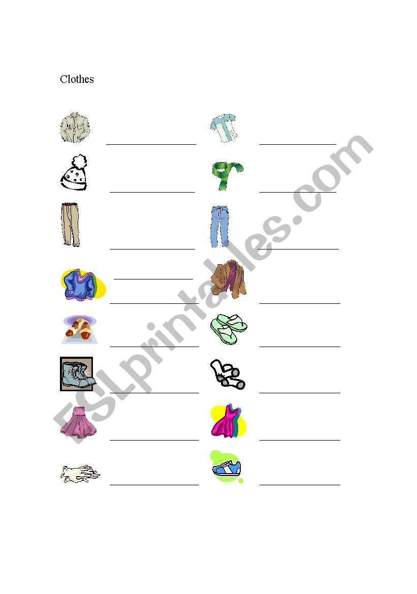 clothes worksheet