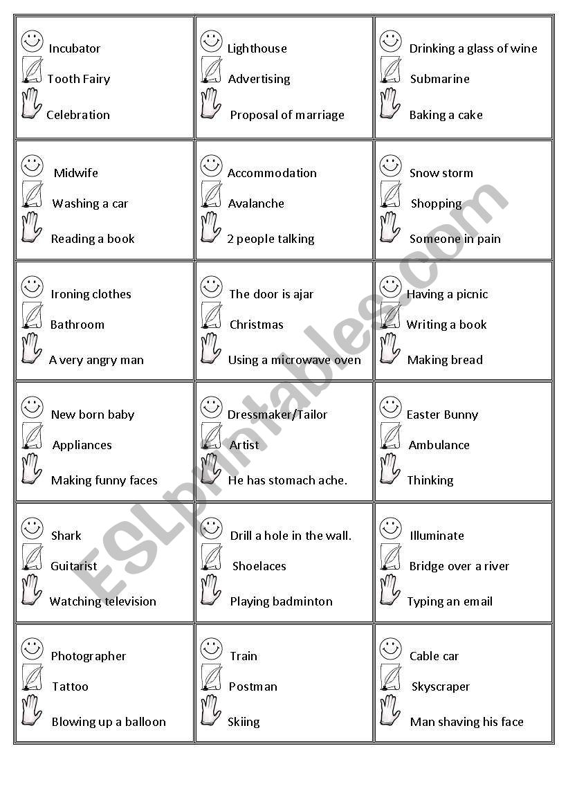 Charades cards part 1 of 2 worksheet