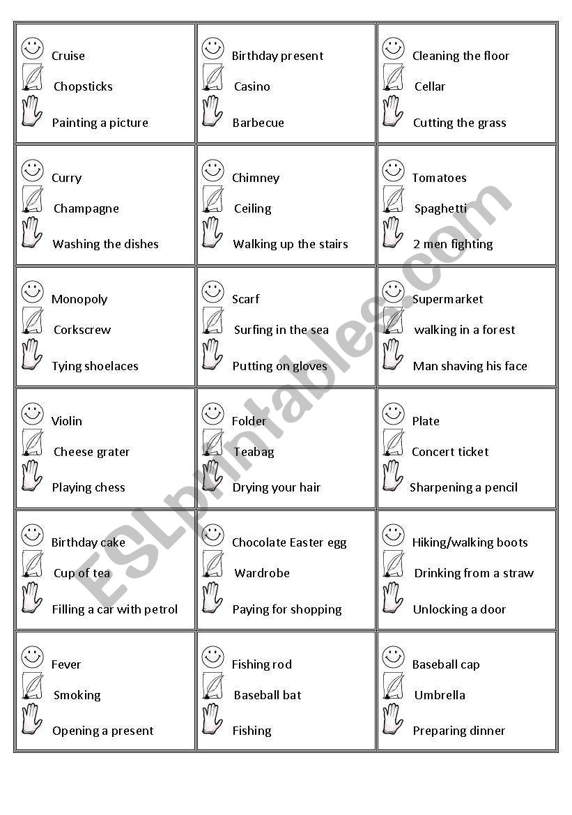 Charades cards part 2 of 2 worksheet