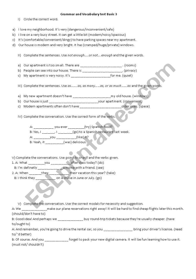 Basic Grammar exercises worksheet