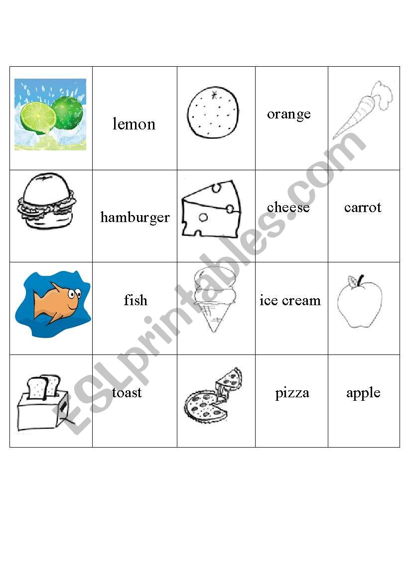 FOOD- MEMORY GAME worksheet