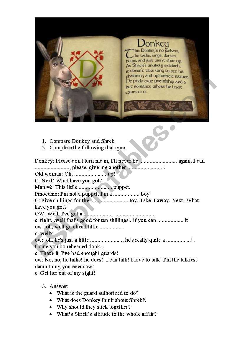 Shrek 1. Scene 2 worksheet