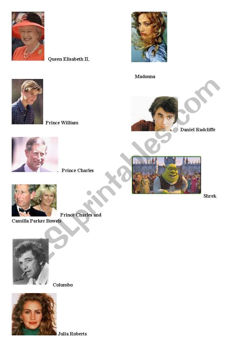 Describe these celebrities worksheet