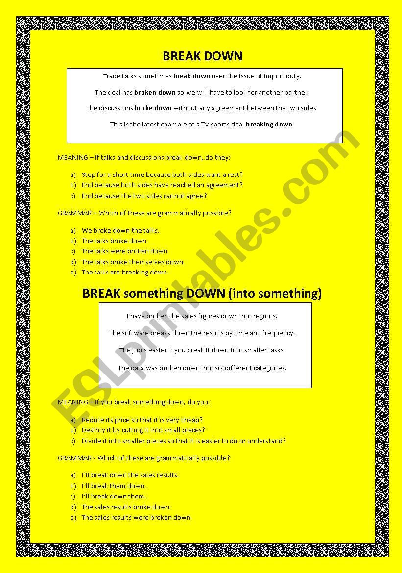 BREAK DOWN - Business English worksheet