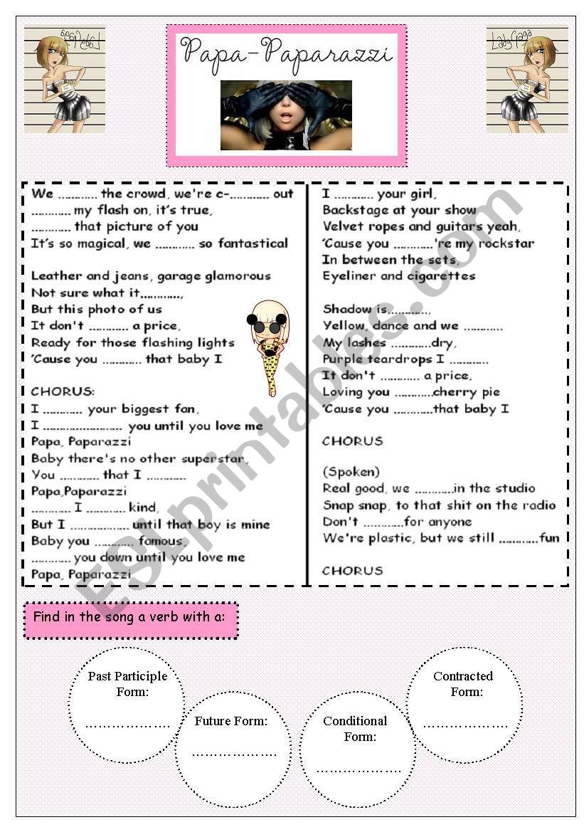 Paparazzi - Lady Gaga worksheet