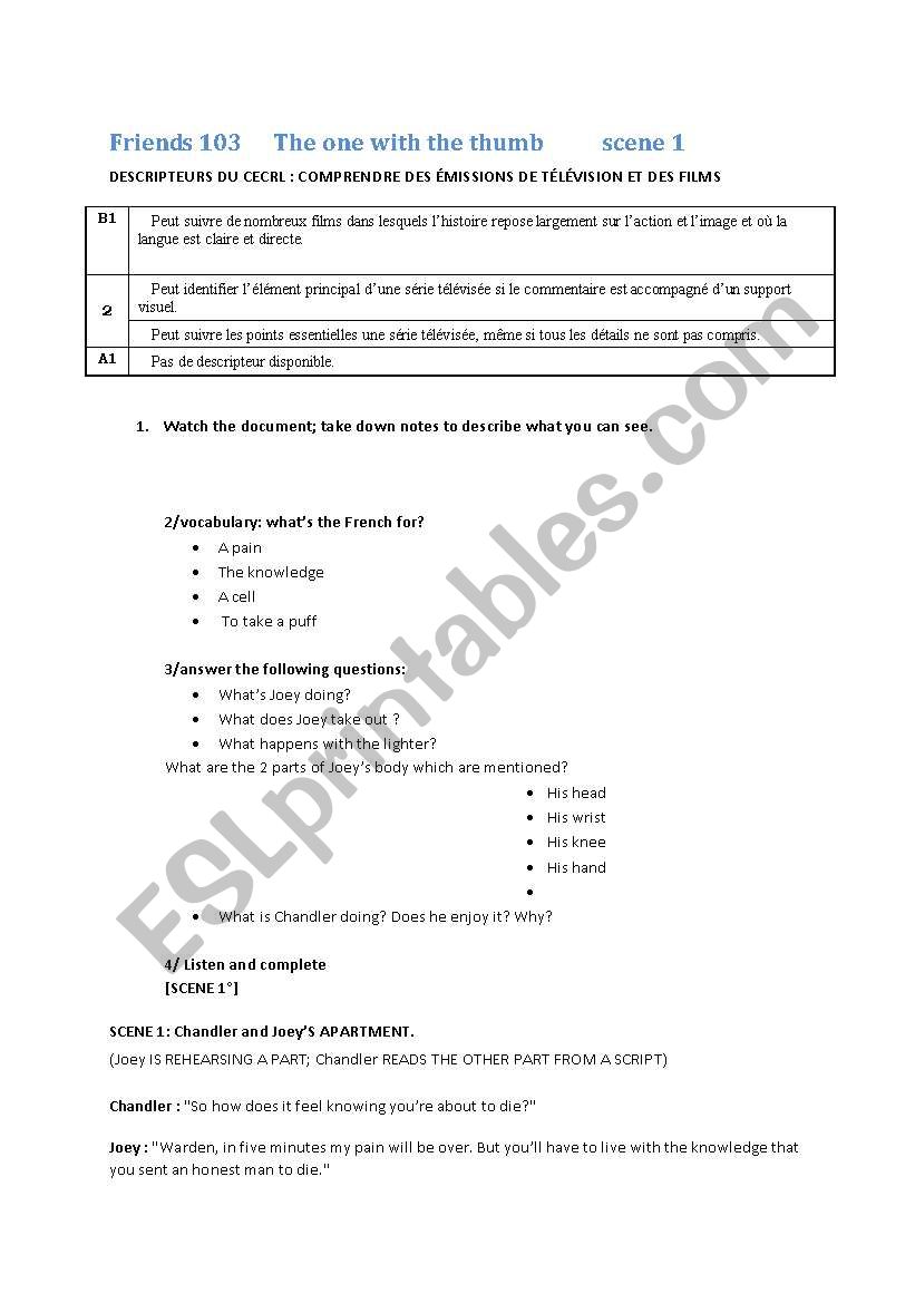 FRIENDS 103  scene1 worksheet