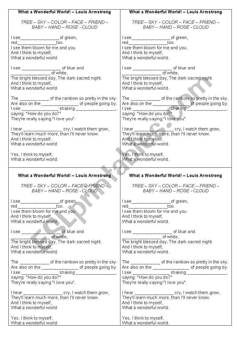 Song - What a Wonderful World worksheet