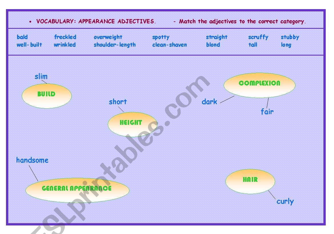 APPEARANCE ADJECTIVES worksheet