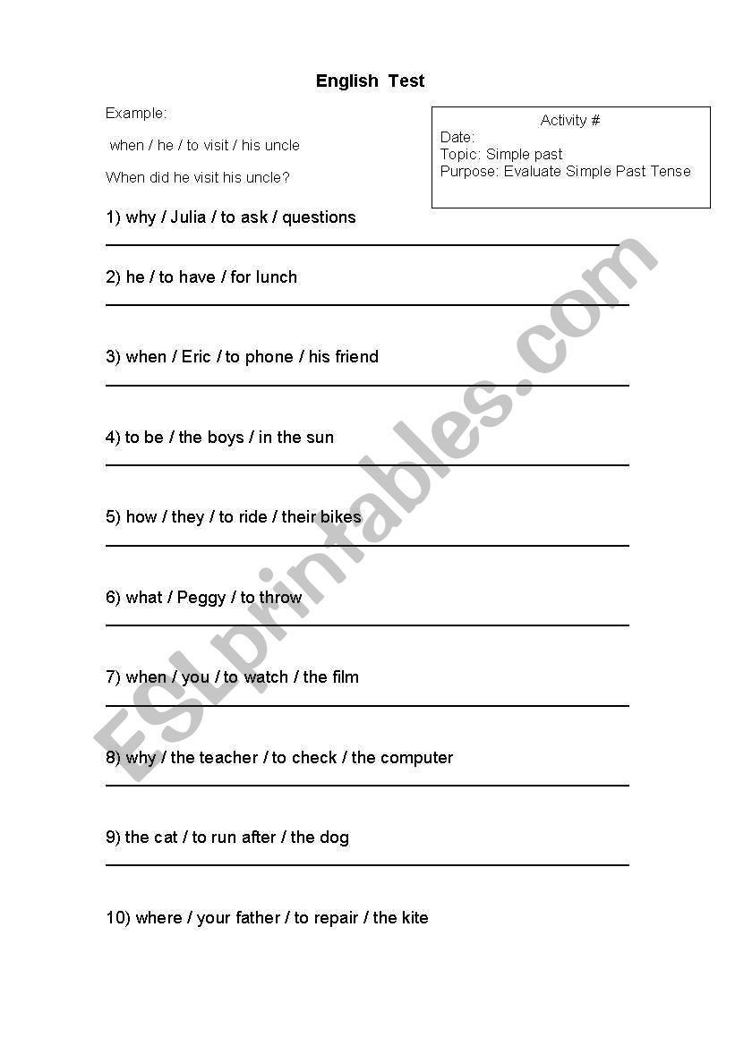 SIMPLE PAST worksheet
