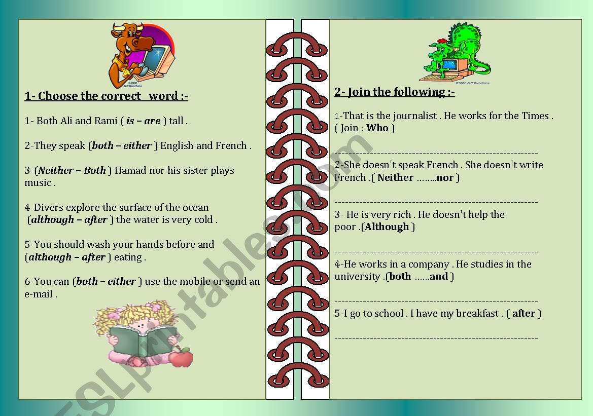 conjunctions-although-both-and-neither-nor-esl-worksheet-by-maali87