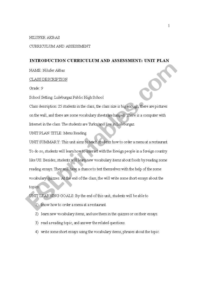 unit plan worksheet