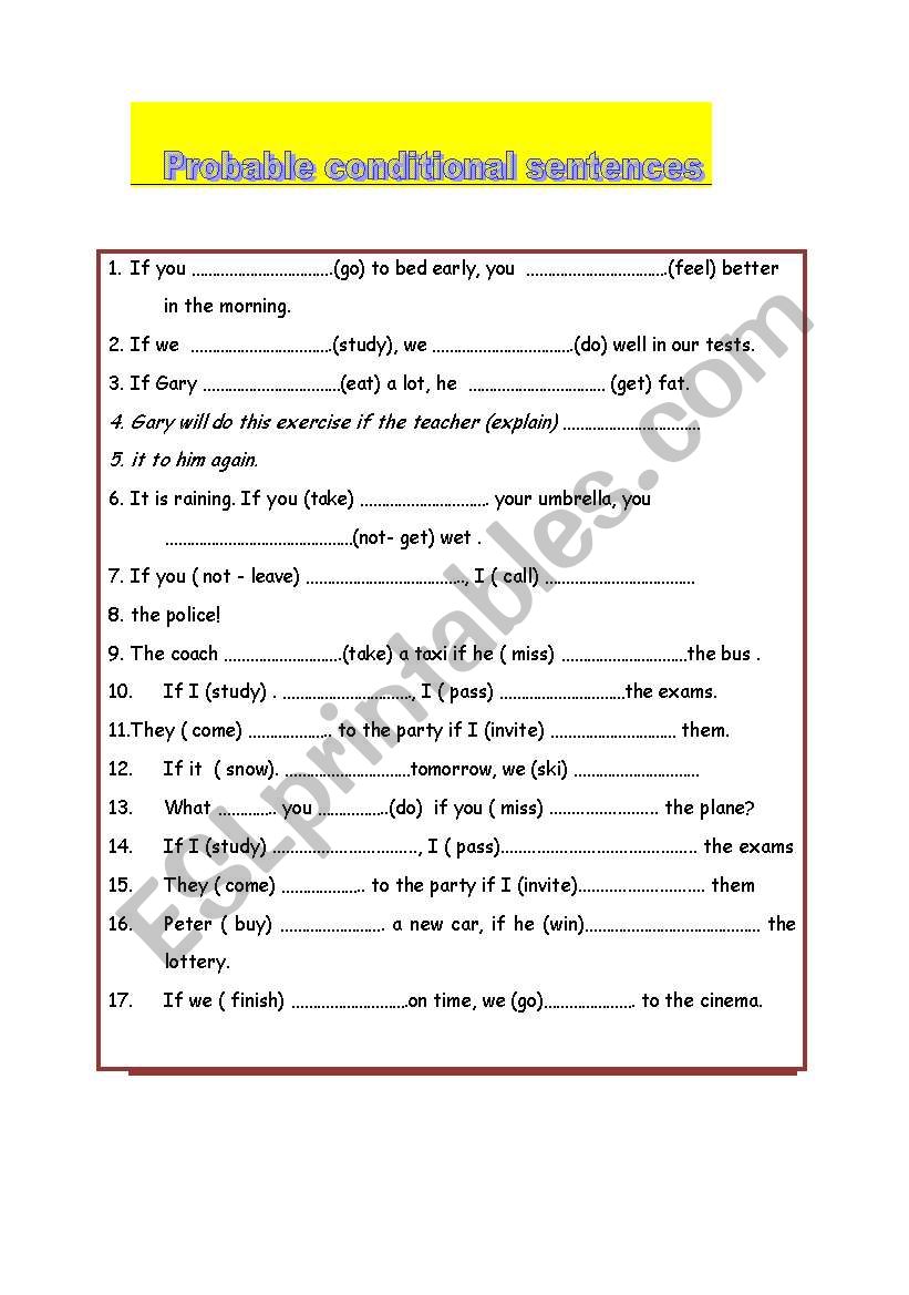 Conditional senteces type 1 worksheet