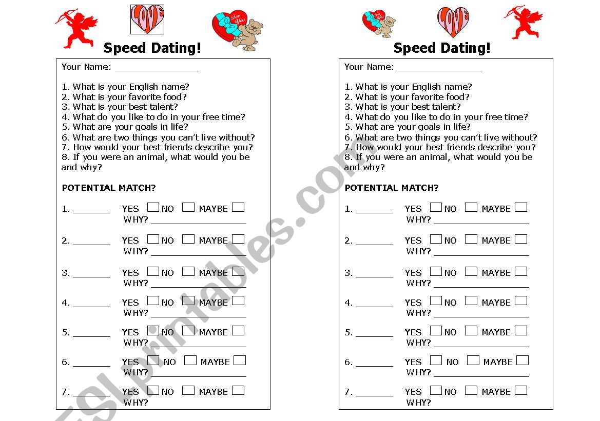 Speed Dating Questionare  worksheet