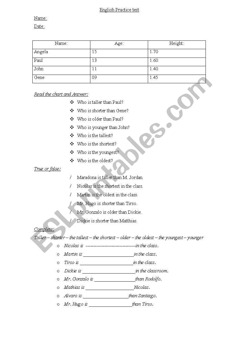 test comparatives worksheet